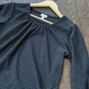 J. CREW I Black Swiss Dot Poet- Sleeve Crew Neck Pullover Top, XS